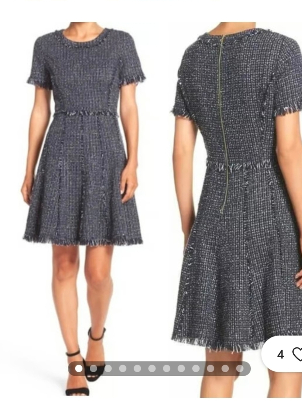 Eliza J Navy Tweed Frayed Fit-and-Flare Dress - Size 12